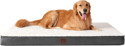 EHEYCIGA Orthopedic XL Dog Beds for Extra Large Dogs with Removable Washable Cover, Beige, 44X32