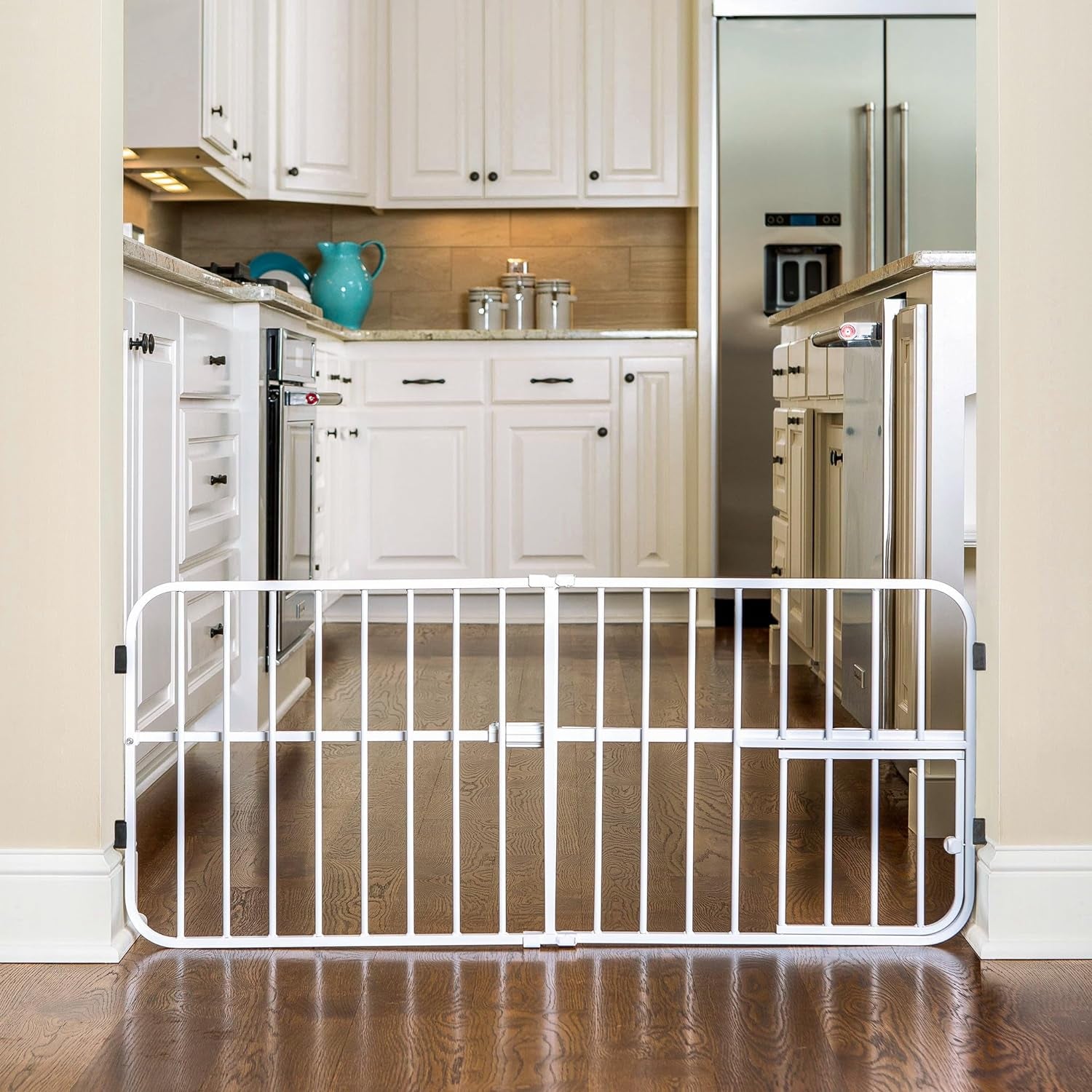 Carlson Extra Tall Metal Expandable Pet Gate White, Includes Small Pet Door 32" Tall X 22" - 38" Wide