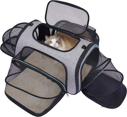 Siivton Cat Carrier,2 Sided Expandable Pet Carrier for Travel,Collapsible Soft-Sided Carriers with Removable Fleece Pad and Shoulder Straps,Airline Approved(17.5"X 11"X 11")