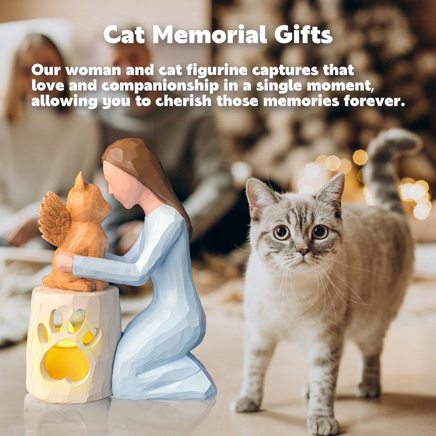 Cat Memorial Gifts - Angel Cat Candle Holder Statue with LED Candle - Cat Loss Sympathy Gift for Cat Lover - Cat Figurines Cat Remembrance Gifts - Cat Decor for Pet Lovers - Memorial Gifts