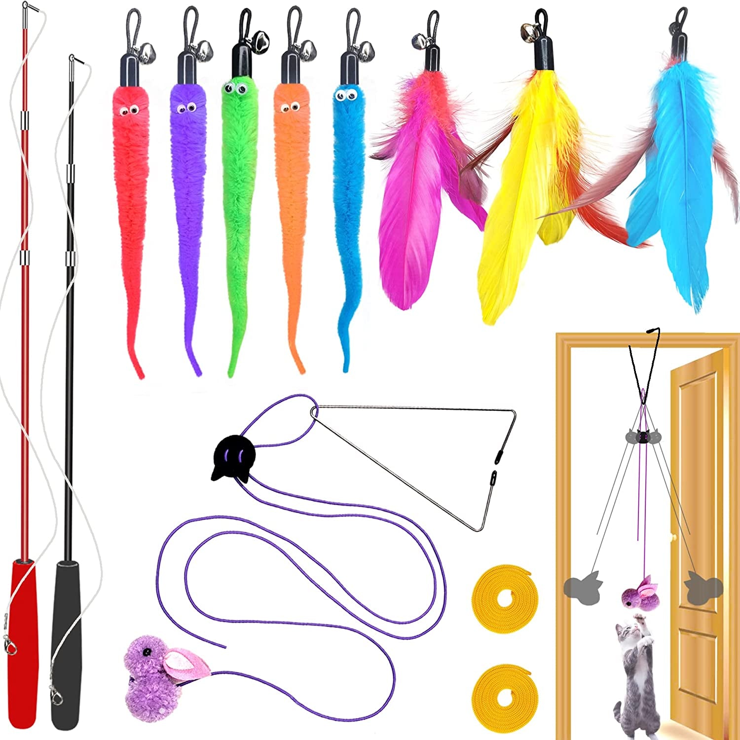 ZPH Cat Toys,Interactive Feather Variety Pack for Cats Wand Kitten Toy-Includ Cat Exercise Toy Fluffy Mouse Worms&Fish