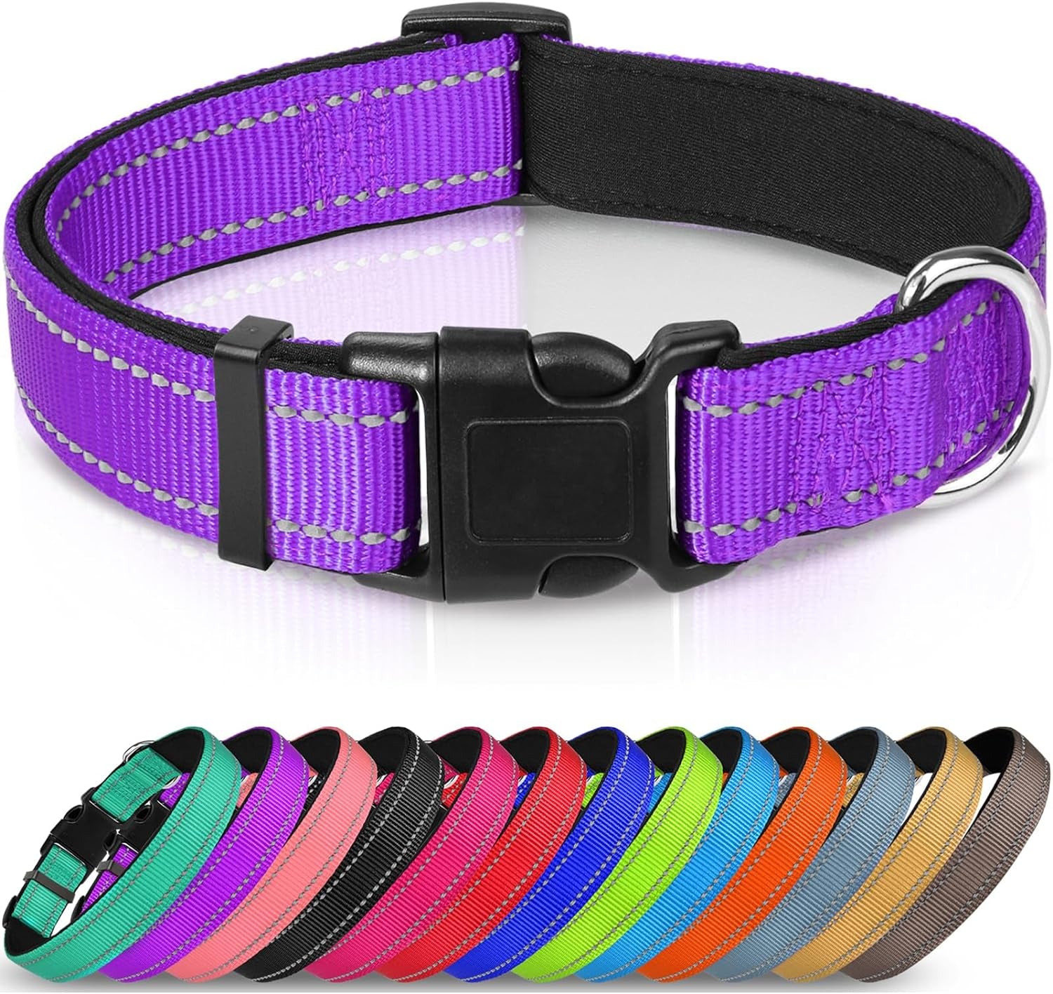 Joytale Reflective Dog Collar,Soft Neoprene Padded Breathable Nylon Pet Collar Adjustable for Extra Large Dogs,Purple,Xl