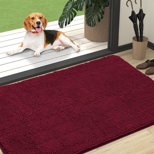 OLANLY Dog Door Mat for Muddy Paws, Absorbs Moisture and Dirt, Absorbent Non-Slip Washable Mat, Quick Dry Microfiber, Mud Mat for Dogs, Entry Indoor Door Mat for inside Floor(47X32 Inches, Burgundy)