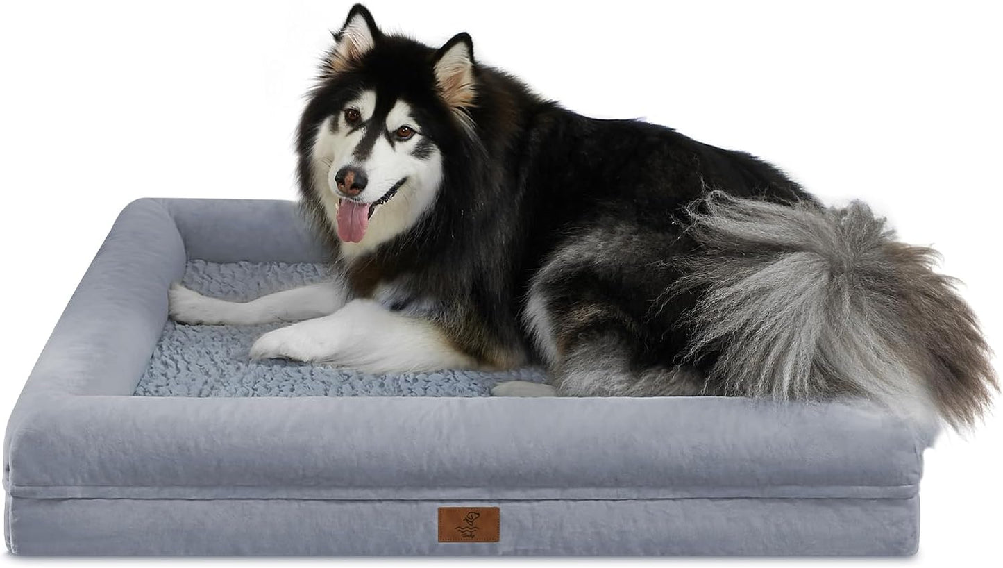 XL Dog Bed, Grey Orthopedic Gel Memory Foam Dog Bed, Washable Dog Bed with Removable Cover, Waterproof Non-Slip Bottom Big Dog Couch Bed