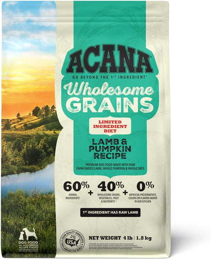 ACANA Wholesome Grains Dry Dog Food, Lamb & Pumpkin Recipe, 4Lb