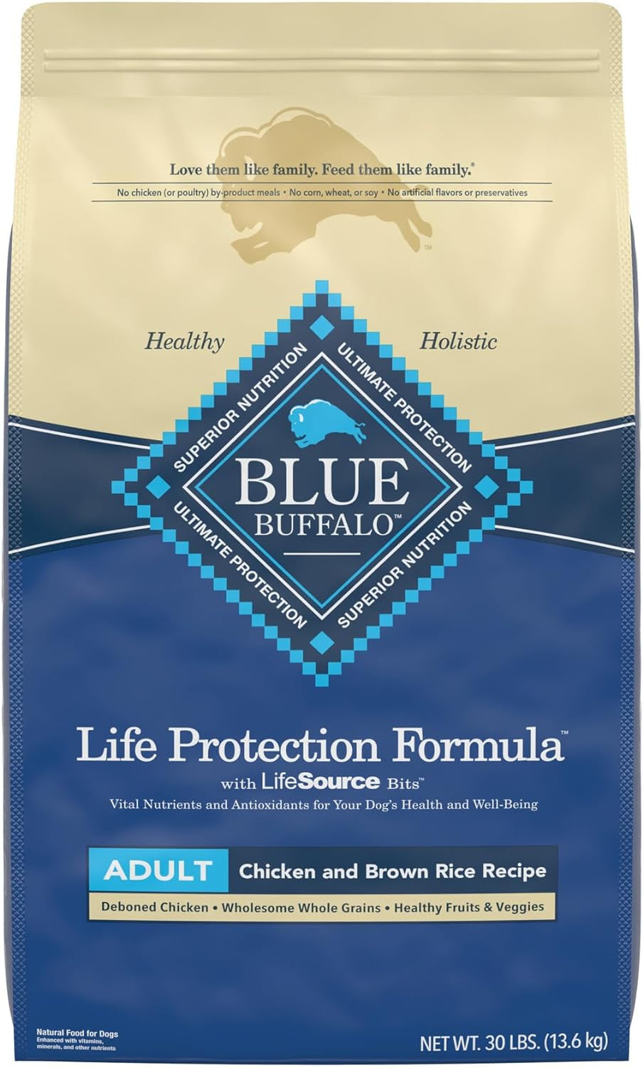 Blue Buffalo Life Protection Formula Natural Adult Dry Dog Food, Chicken and Brown Rice 30-Lb