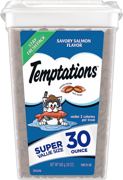 Temptations Classic Crunchy and Soft Cat Treats Savory Salmon Flavor, 30 Oz. Tub