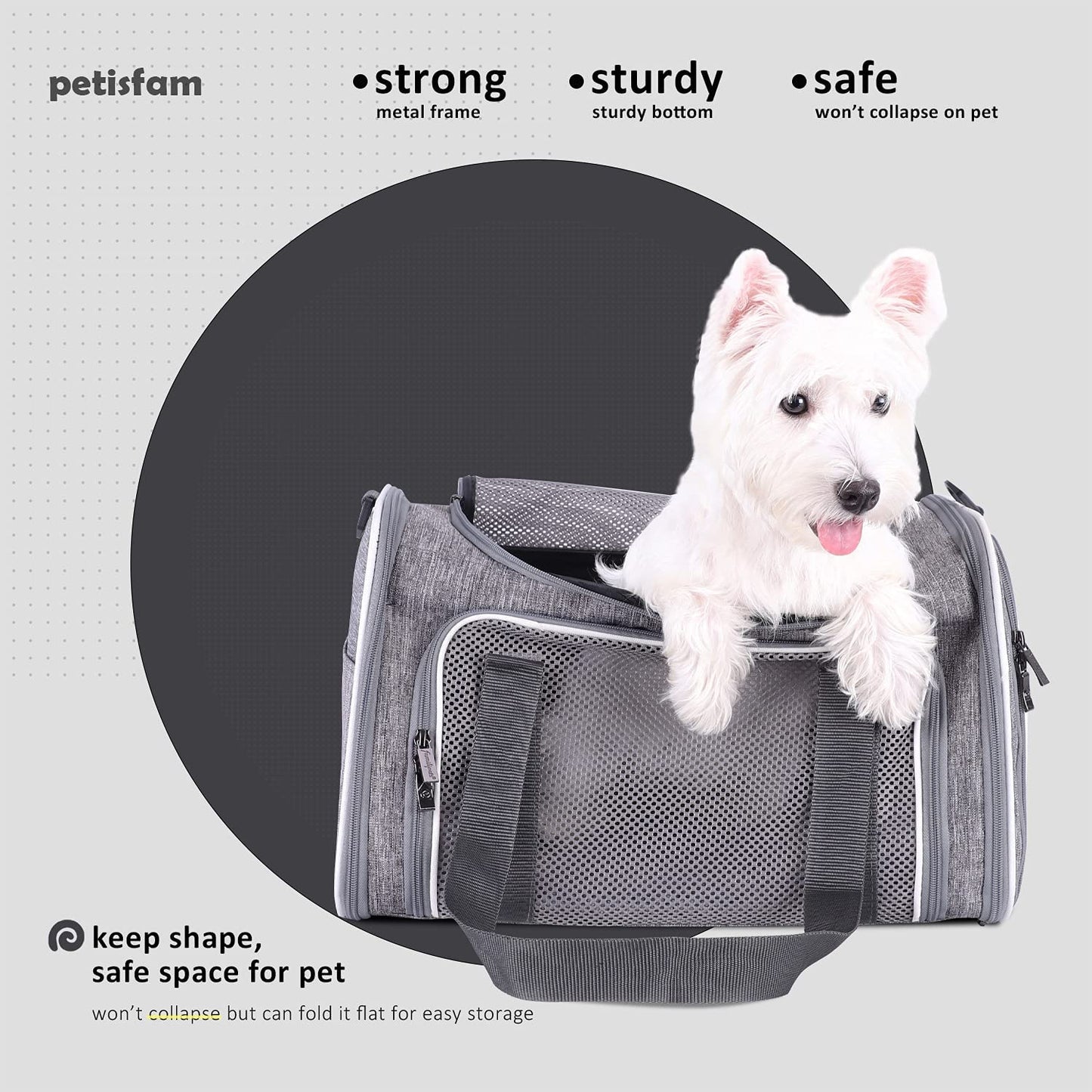 Petisfam Top Load Cat Carrier Bag for Medium Cats and Small Dogs. Airline Approved, Collapsible, Escape Proof and Auto-Safe. Easy to Get Cat in and Make Vet Visit Less Stressful