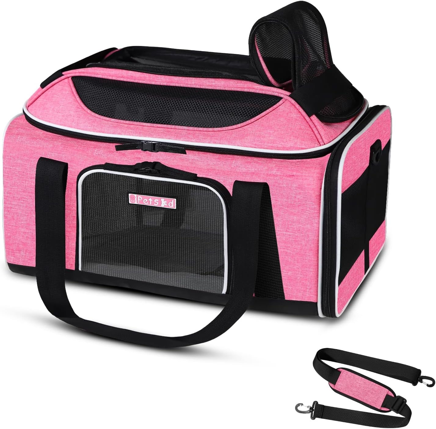 Top-Expandable Pet Carrier 17X12X8.5 Inches Jetblue Frontier Spirit Airline Approved, Soft-Sided Carrier for Small Cats and Dogs with Locking Safety Zippers and Anti-Scratch Mesh(Pink)