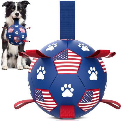 Dog Toys Soccer Ball with Straps - Durable Dog Balls for Small Medium Dogs, Beach Pool Dog Water Toy, Dog Tug Toys for Tug of War, Puppy Dog Birthday Gifts, Purple (6 Inch)