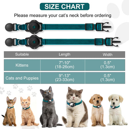 Luminous Airtag Cat Collar Breakaway, OUCWLTAG GPS Cat Collar with Apple Air Tag Holder, Cat Tracker Collars with Safety Elastic Band for Girl Boy Cats, Kittens and Puppies (Black, 7-10 Inch)