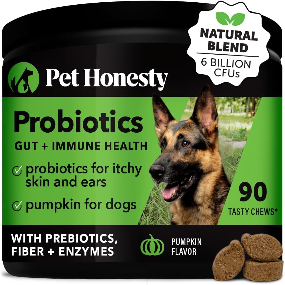 Pet Honesty Probiotics for Dogs, Dog Probiotics for Diarrhea & Bowel Support, Digestive Enzymes Promotes Gut Health, Immunity Health & Itch Relief, Prebiotics and Probiotics (Pumpkin 90 Ct)