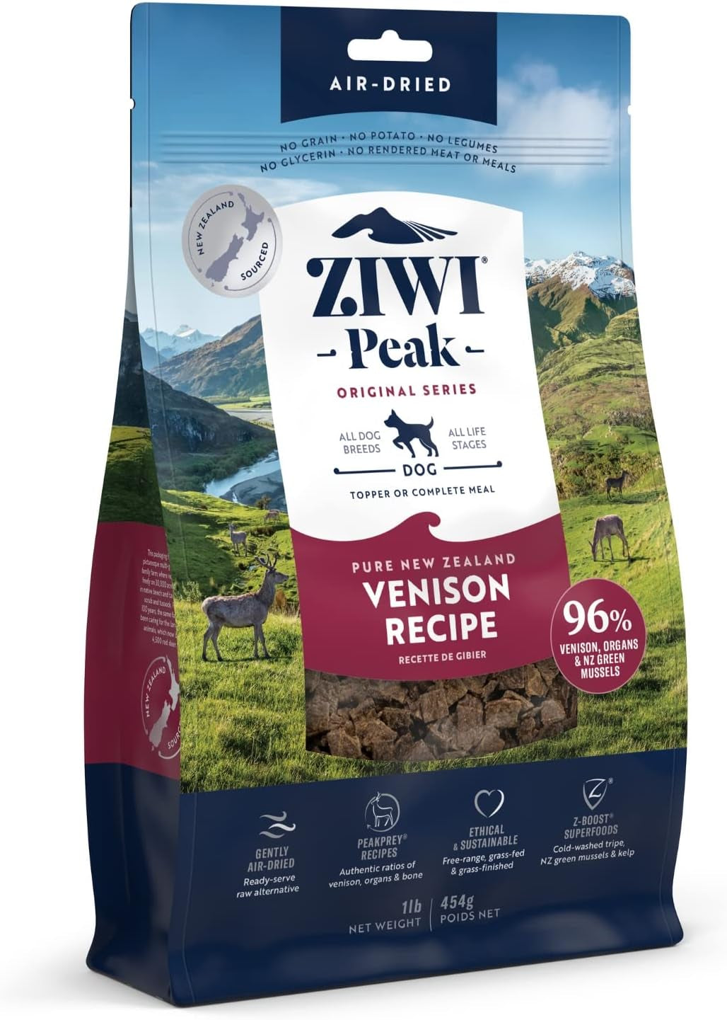 ZIWI Peak Air-Dried Dog Food – All Natural, High Protein, Grain Free & Limited Ingredient with Superfoods (Venison, 1.0 Lb)