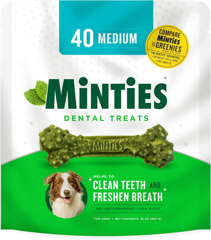 Minties Dental Chews for Dogs, 5 Count, Vet-Recommended Mint-Flavored Dental Treats for Large Dogs over 50 Lbs, Dental Bones Clean Teeth, Fight Bad Breath, and Removes Plaque and Tartar