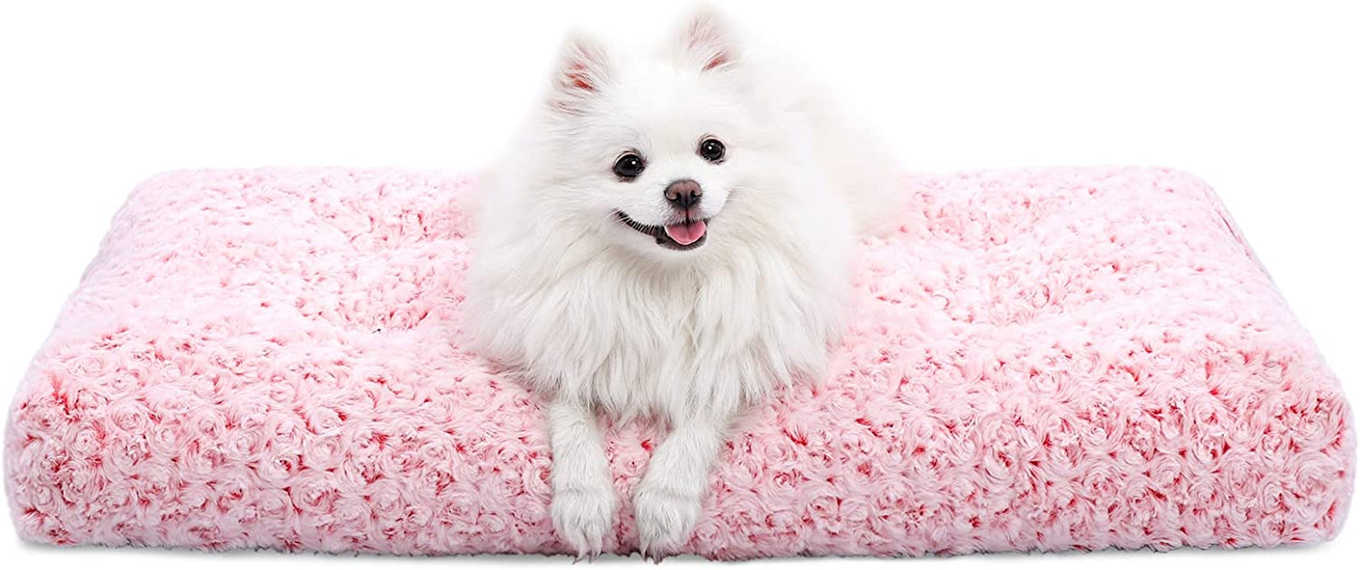 Washable Dog Bed Deluxe Plush Dog Crate Beds Fulffy Comfy Kennel Pad Anti-Slip Pet Sleeping Mat for Large, Jumbo, Medium, Small Dogs Breeds, 23" X 18", Pink