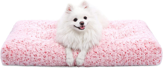 Washable Dog Bed Deluxe Plush Dog Crate Beds Fulffy Comfy Kennel Pad Anti-Slip Pet Sleeping Mat for Large, Jumbo, Medium, Small Dogs Breeds, 29" X 21", Pink