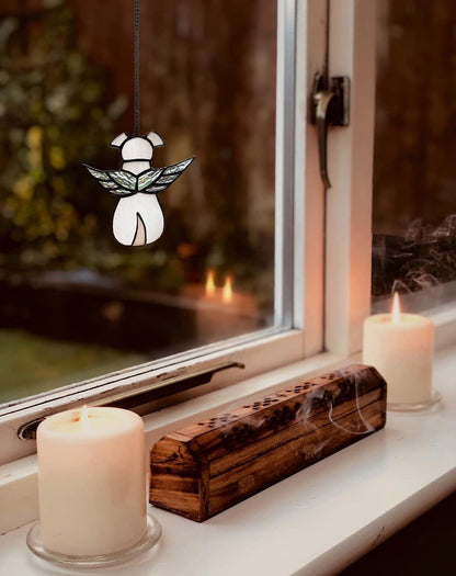 Stained Glass Window Hanging Angel Dog Memorial Gifts for Loss of Dog Sympathy Gift Suncatcher, Passing Away Remembrance Memory Ornaments for Dog Lovers, Pet Bereavement Rainbow Wings