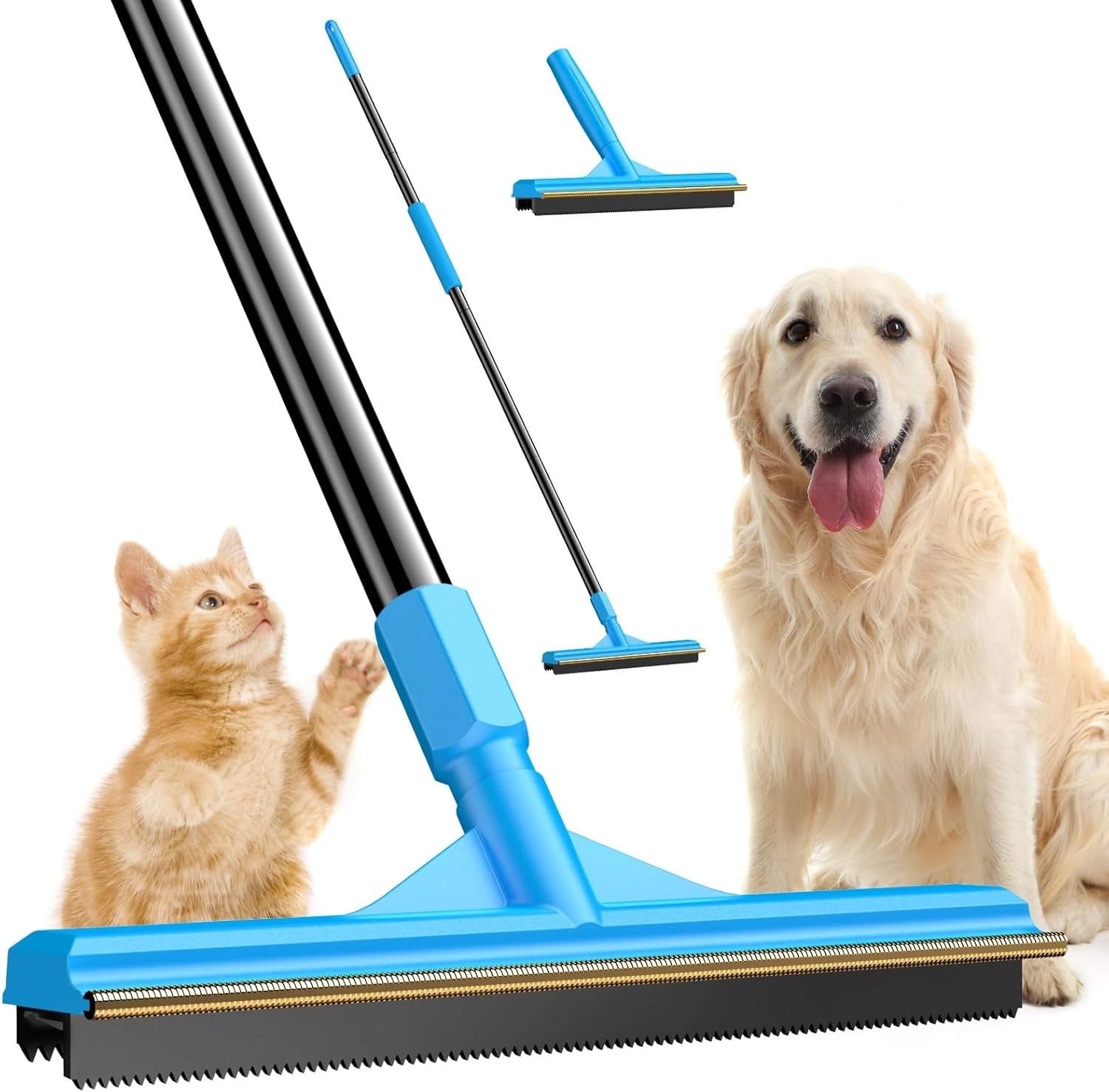 Carpet Rake for Pet Hair Removal, Reusable Cat Dog Hair Remover, 58’’ Adjustable Long Handle Pet Hair Removal Tool, Carpet Rake Scraper, Pet Hair Removal Broom for Rugs, Mats, Couch, Furniture