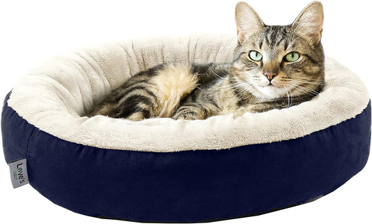 Love'S Cabin round Donut Cat and Dog Cushion Bed, 20In Pet Bed for Cats or Small Dogs, Anti-Slip & Water-Resistant Bottom, Super Soft Durable Fabric Pet Beds, Washable Luxury Cat & Dog Bed Navy Blue