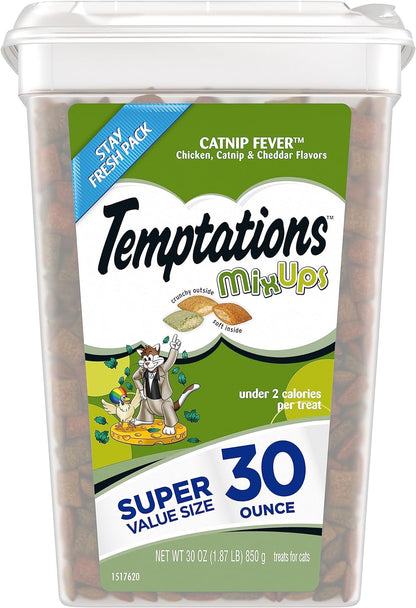 Temptations MIXUPS Crunchy and Soft Cat Treats Catnip Fever Flavor, 30 Oz. Tub