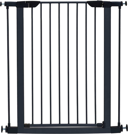 MidWest Homes for Pets 39 Inches Tall Walk-Through Steel Pet Gate, Pressure Mounted Dog Gate Measures 29 - 38 Inches Wide & Includes two 3-Inch-Wide Extensions, Graphite