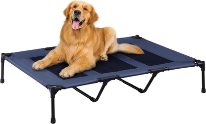 PRAISUN Outdoor Dog Bed, XL Dog Cot, Elevated Dog Bed, Pet Bed with Oxford Fabric, Textilene Mesh, Carrying Bag, Cooling and Portable, for Indoors, Outdoors, Beach, Navy Blue