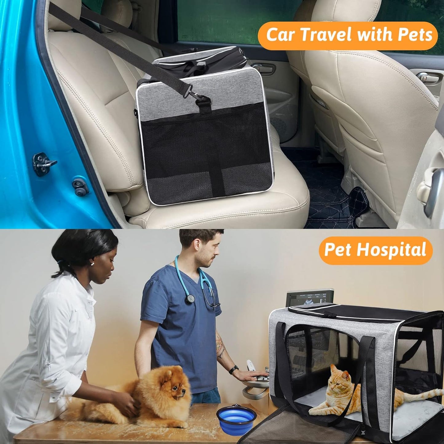 Large Pet Carrier with Wheels 24"X17"X17" for Large Cats, Pet Carrier for 2 Cats or Medium Dog, Cat Carrier for Car Travel with Litter Box and Bowl, Cat Soft Carrier with Locking Safety Zipper