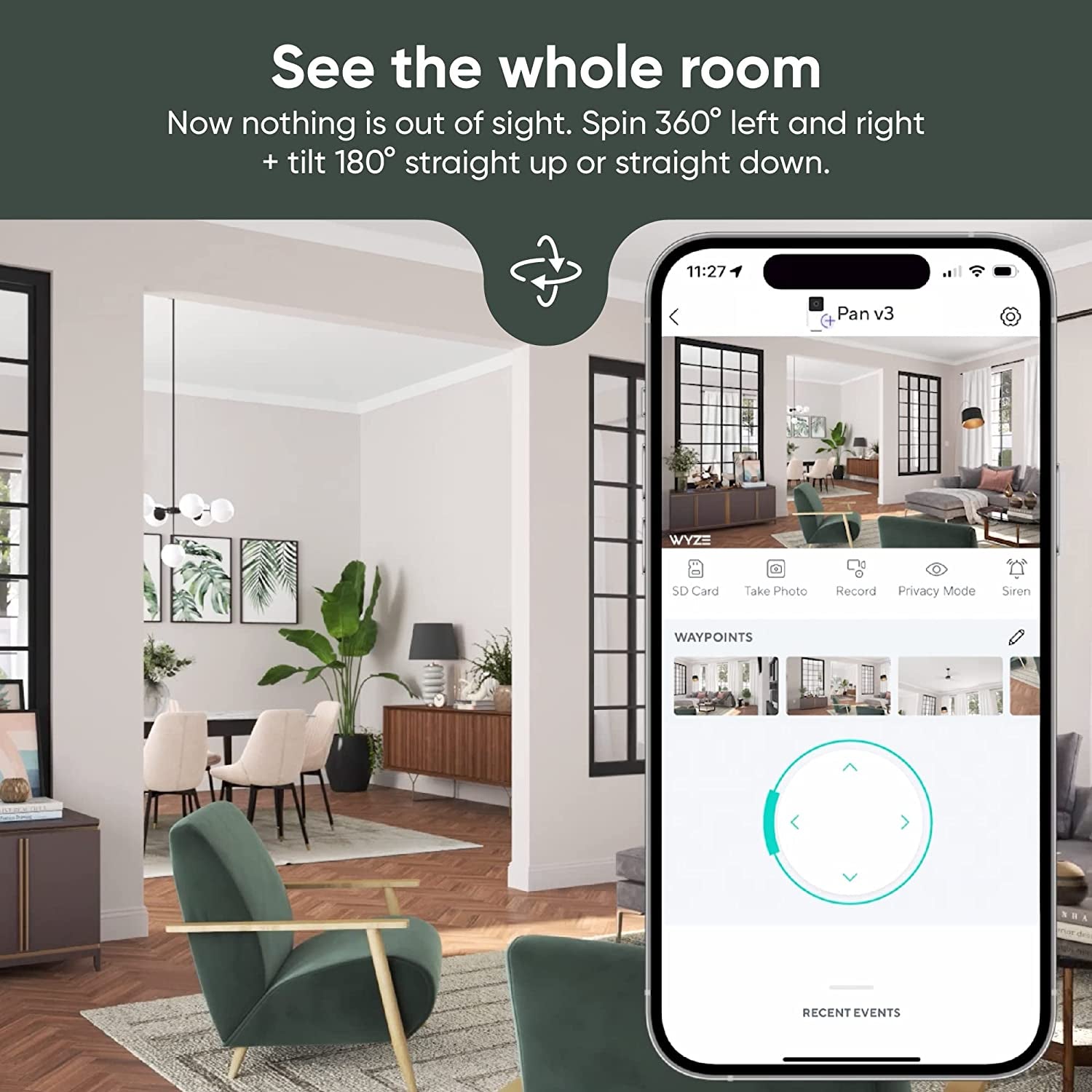WYZE Cam Pan V3 Indoor/Outdoor Ip65-Rated 1080P Pan/Tilt/Zoom Wi-Fi Smart Home Security Camera with Color Night Vision, 2-Way Audio, Compatible with Alexa & Google Assistant, Includes 3 Mo of Cam Plus