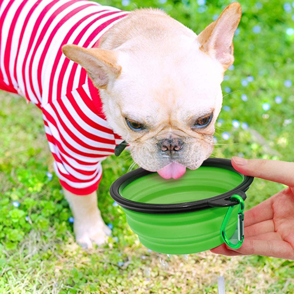 Dog Bowl Pet Collapsible Bowls, 2 Pack Collapsible Dog Water Bowls for Cats Dogs, Portable Pet Feeding Watering Dish for Walking Parking Traveling with 2 Carabiners (Small, Black+Black)