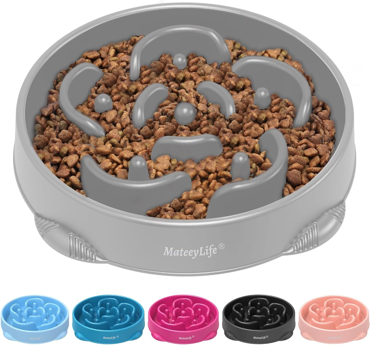 Mateeylife Large Slow Feeder Dog Bowls, Anti-Choking Puzzle Dog Food Bowls, Non Slip Interactive Dog Feeding Bowls Slow down Eating, Bloat Stop Maze Dog Dishes Dog Feeder for Large Breeds 4 Cups Gray