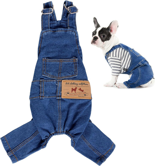 1 Piece of Dog Denim Shirts Puppy Jean Jacket Sling Jumpsuit Costumes Pet Jean Overalls Dog Pants Outfits for Small Puppy Cat Pets (Blue, Large)