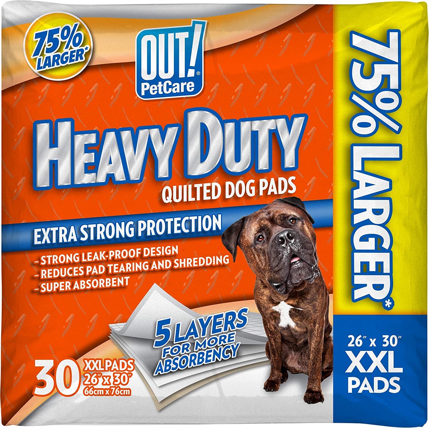 OUT! Heavy Duty XXL Dog Pads - Absorbent Pet Training and Puppy Pads - 26 X 30 in - 30 Count,White