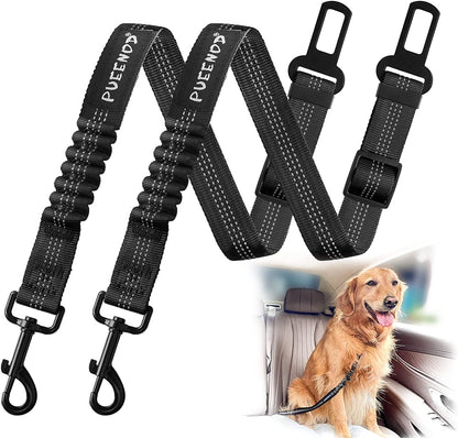 2 Pack Dog Seat Belt Adjustable Dog Car Seatbelts for Vehicle Nylon Pet Safety Seat Belt with Elastic Bungee Buffer Reflective & Durable Car Harness for Dogs (Black + Red)