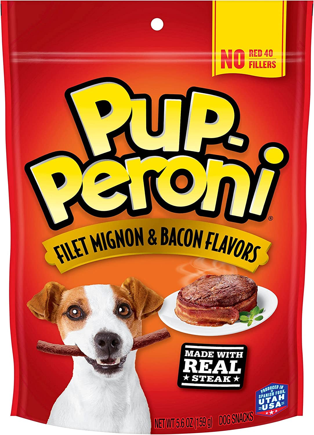 Pup-Peroni Dog Treats, Filet Mignon & Bacon Flavors, 5.6 Ounce (Pack of 8), Made with Real Steak, No Red 40 or Fillers