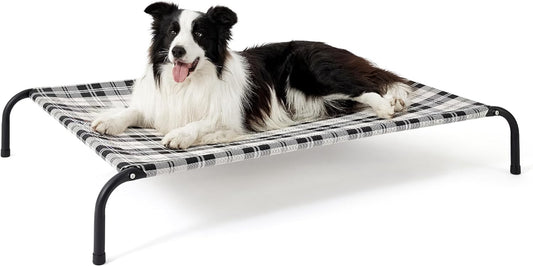 Bedsure Elevated Raised Cooling Cots Bed for Large Dogs, Portable Indoor & Outdoor Pet Hammock with Skid-Resistant Feet, Frame with Breathable Mesh, Checkered White, 49 Inches