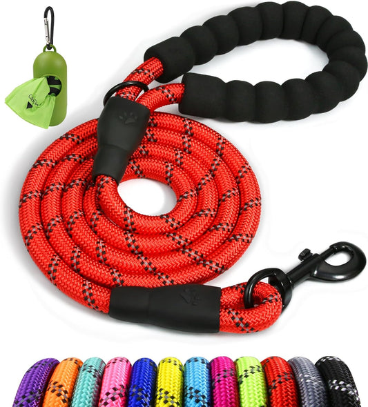 Taglory Rope Dog Leash 4 FT with Comfortable Padded Handle, Highly Reflective Threads Dog Leash for Small Dogs, 3/8 Inch, Red