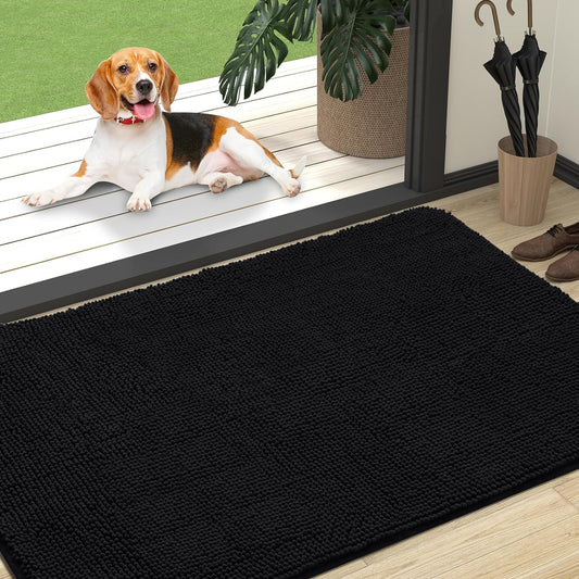 OLANLY Dog Door Mat for Muddy Paws, Absorbs Moisture and Dirt, Absorbent Non-Slip Washable Mat, Quick Dry Microfiber, Mud Mat for Dogs, Entry Indoor Door Mat for inside Floor(47X32 Inches, Black)