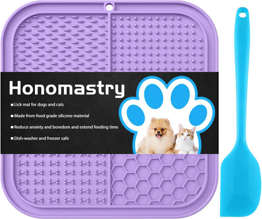 Dog Licking Mat Slow Feeder for Dogs, Premium Lick Pad with Suction Cups for Dog Anxiety Relief, Slow Feeder Dog Bowls, Bathing, Grooming and Training (Purple Mat)