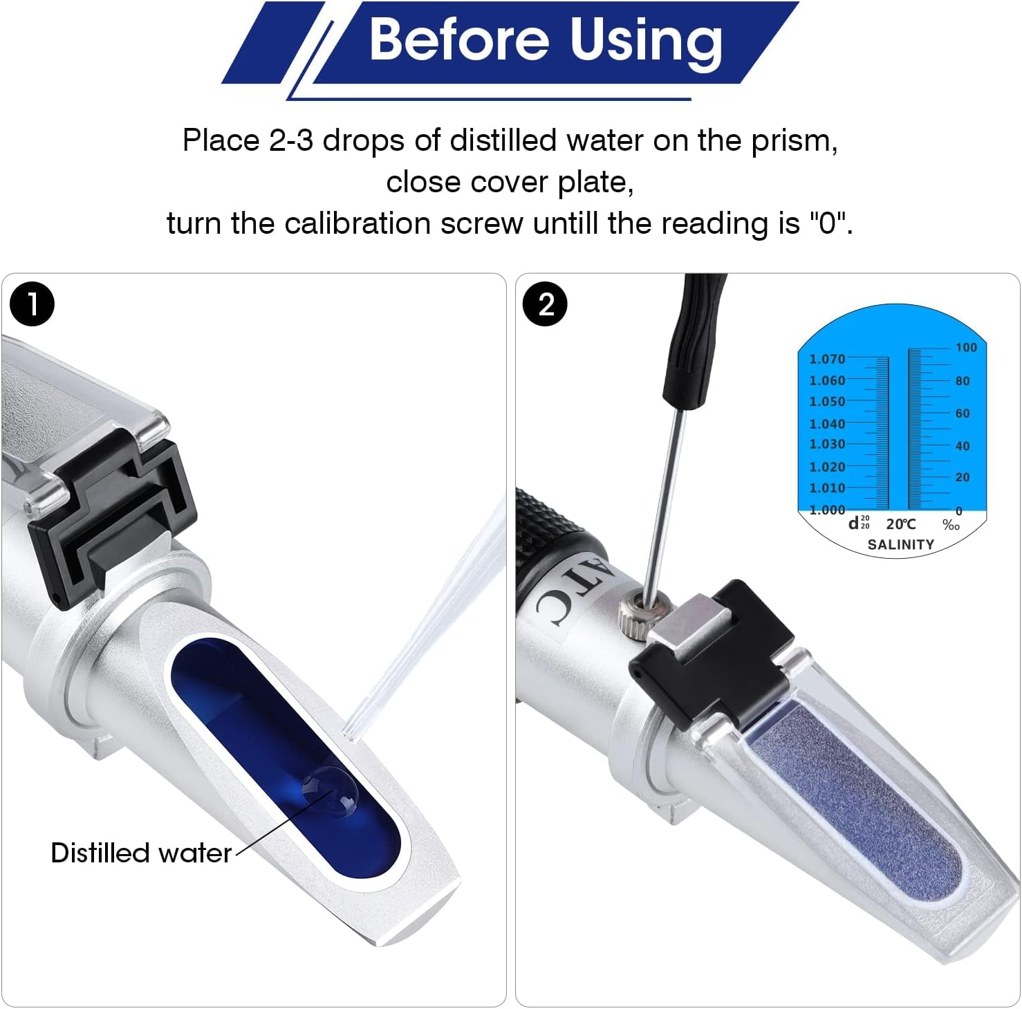 RZ Aquariums Salinity Refractometer for Seawater Marine Fish-Keeping, Dual Scales Specific Gravity Salinity Meter Hydrometer 0-100ppt & 1.000-1.070, Saltwater Tester with ATC Function