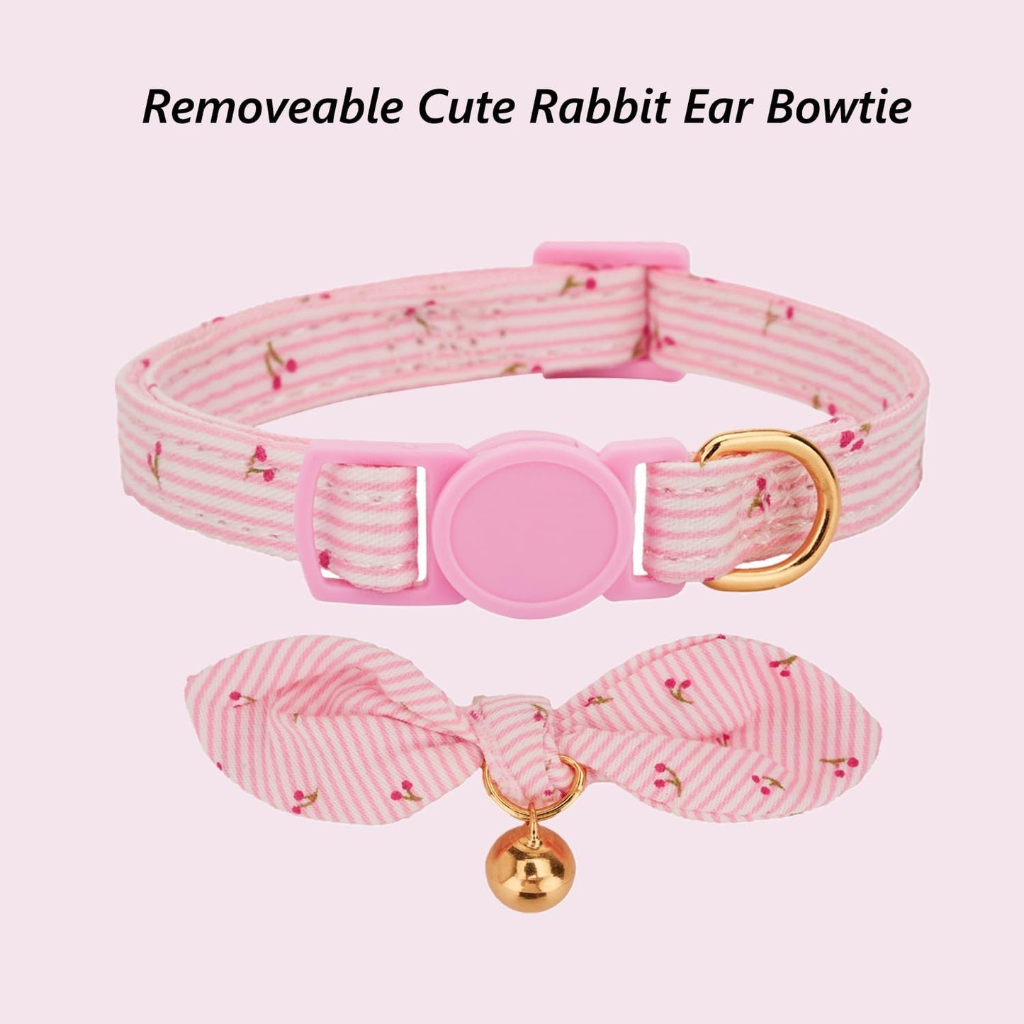 Cotton Bowtie Cat Collar with Bell 2 Pack Stylish Floral Breakaway Kitten Collars with Removeable Knot Bow,Blue & Pink