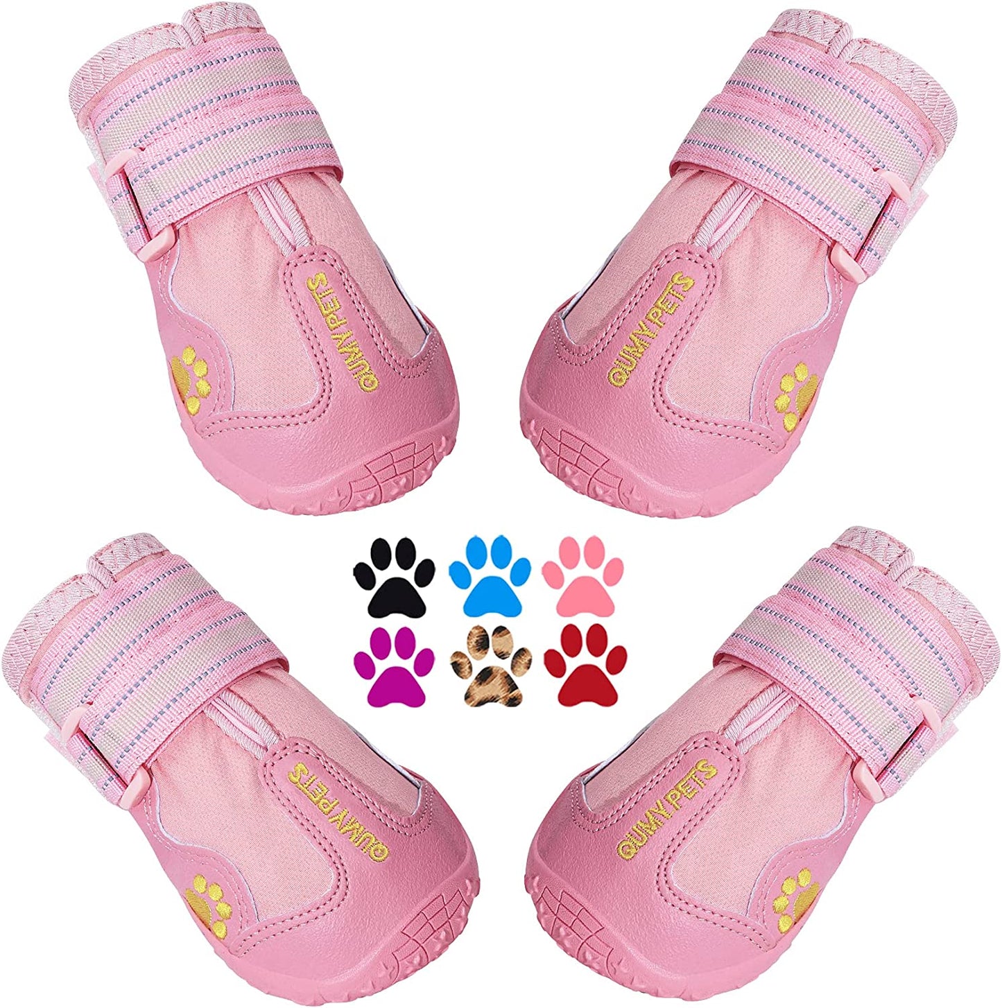 QUMY Dog Shoes for Large Dogs, Medium Dog Boots & Paw Protectors for Winter Snowy Day, Summer Hot Pavement, Waterproof in Rainy Weather, Outdoor Walking, Indoor Hardfloors anti Slip Sole Pink 7