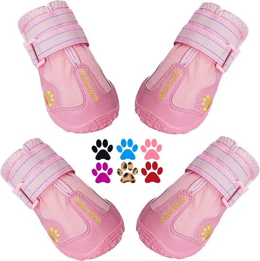 QUMY Dog Shoes for Large Dogs, Medium Dog Boots & Paw Protectors for Winter Snowy Day, Summer Hot Pavement, Waterproof in Rainy Weather, Outdoor Walking, Indoor Hardfloors anti Slip Sole Pink 8