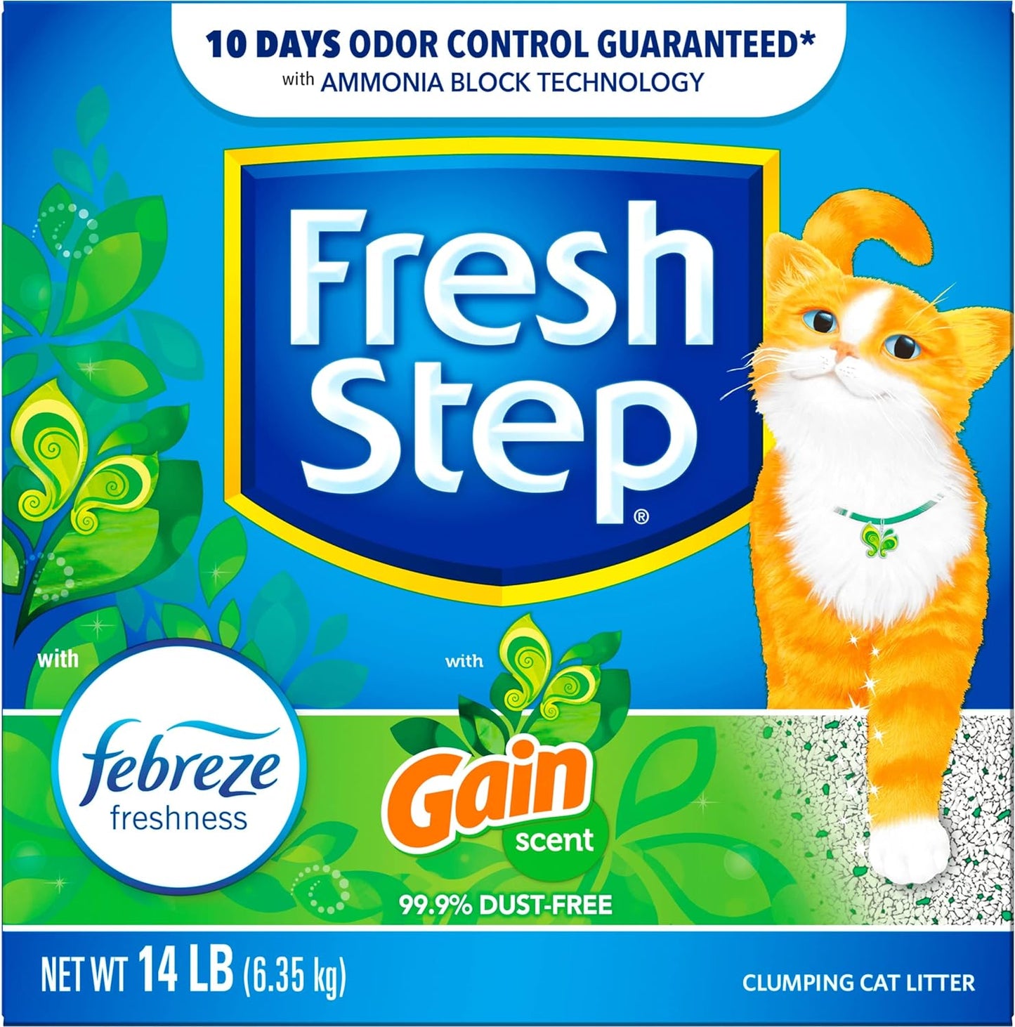 Fresh Step Clumping Cat Litter with Febreze Gain Scent, Activated Charcoal for Odor Control, 14 Pounds