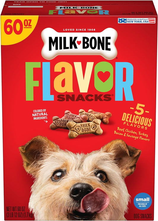 Milk-Bone Flavor Snacks Dog Treats, Small Biscuits, 60 Ounce (Pack of 3) Crunchy Texture Helps Reduce Tartar