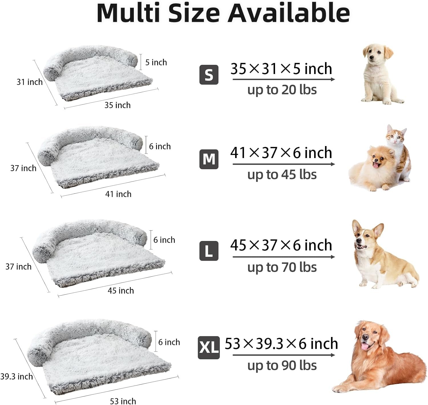 Calming Dog Bed Fluffy Plush Dog Mat for Furniture Protector with Removable Washable Cover for Large Medium Small Dogs and Cats (Extra Large (53x39.3x6), Light Grey)