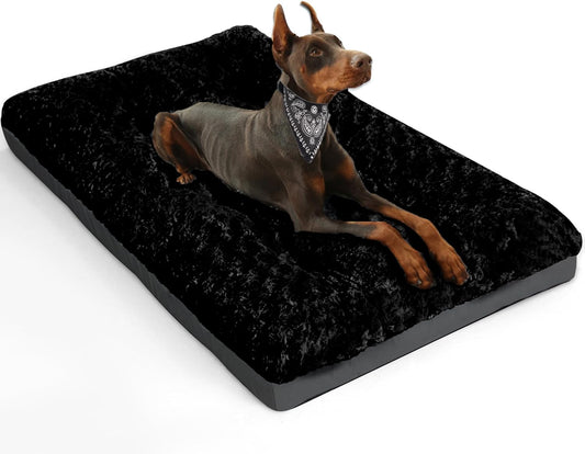 Deluxe Washable XL Dog Bed Dog Crate Mat 42 Inch Comfy Fluffy Kennel Pad Anti-Slip for Dogs up to 90 Lbs, 42" X 28", Black