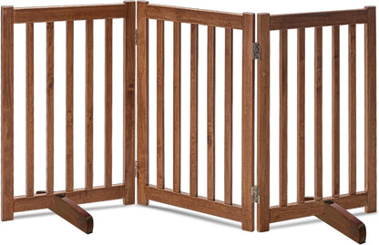 LZRS Solid Hardwood Freestanding Pet Gate,Wooden Dog Gates for Doorways,Nature Wood Dog Gates for the House,Dog Gate for Stairs,Freestanding Indoor Gate Safety Fence,Oak,30" Height-3 Panels