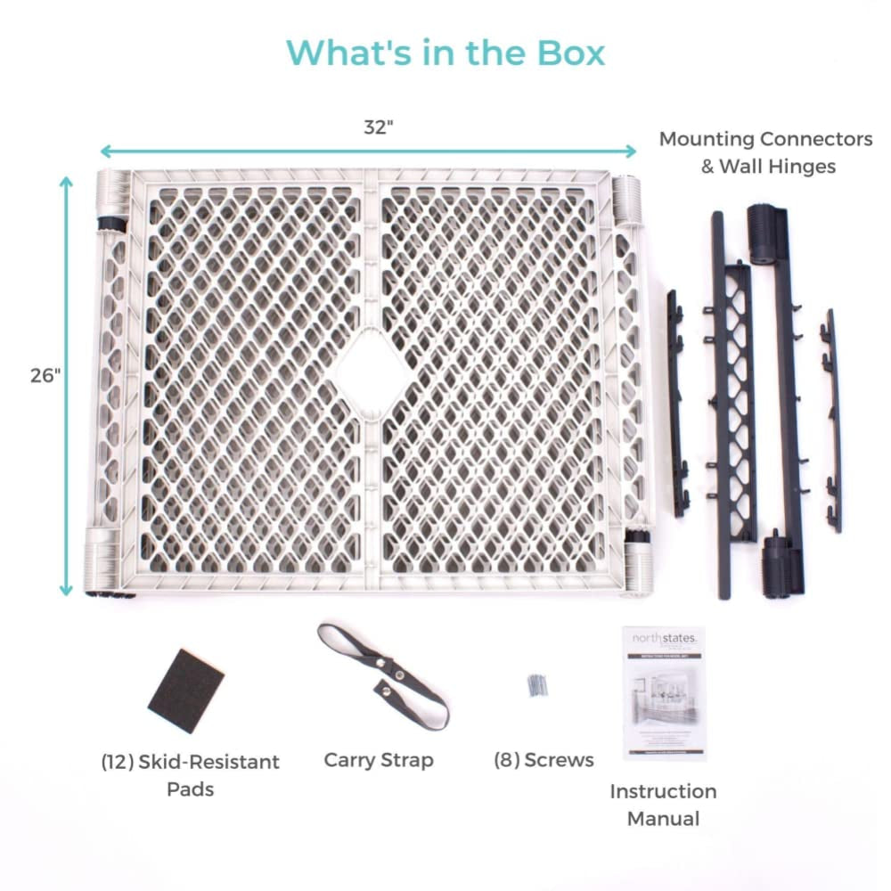 Toddleroo by North States Superyard 6 Panel Baby Play Yard. Playpen or Extra Wide Baby Gate, Wall Mount Kit Included. Made in USA. 38.5" - 201" Wide, 5.5 Ft Corner to Corner Play Yard (26" Tall, Gray)
