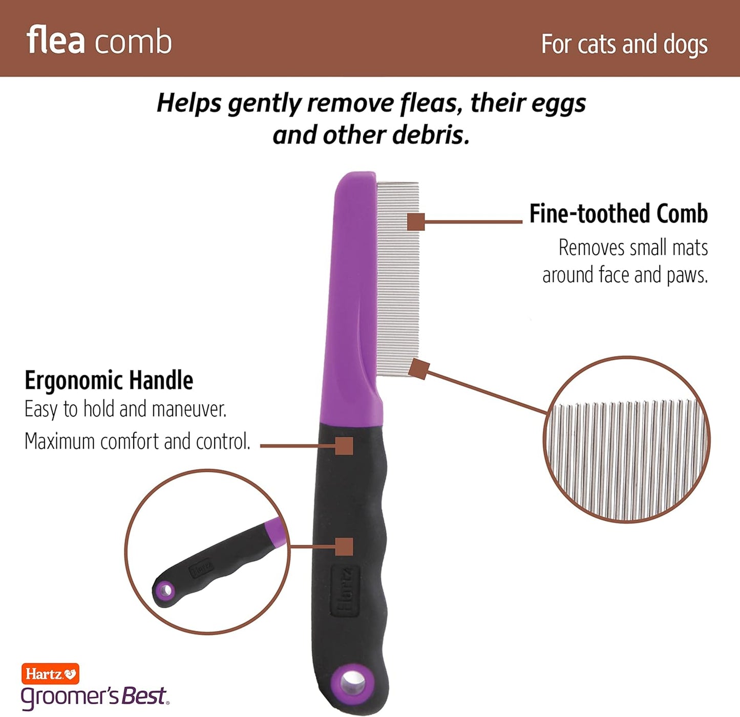 Hartz Groomer'S Best Flea Comb for Dogs and Cats, Fine-Toothed Flea Comb to Remove Fleas & Flea Eggs, Gentle Pet Comb for Detangling or Dematting Face & Paws