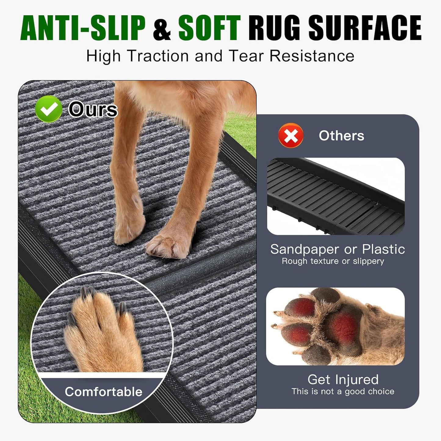 Dog Ramp for Car, 67" Long Portable Folding Pet Ramp with Extra Pet Blanket, Car Ramp with Non-Slip Rug Surface, Wider Dog Steps Perfect for Medium & Large Dogs Up to 260LBS Enter a Car, SUV & Truck